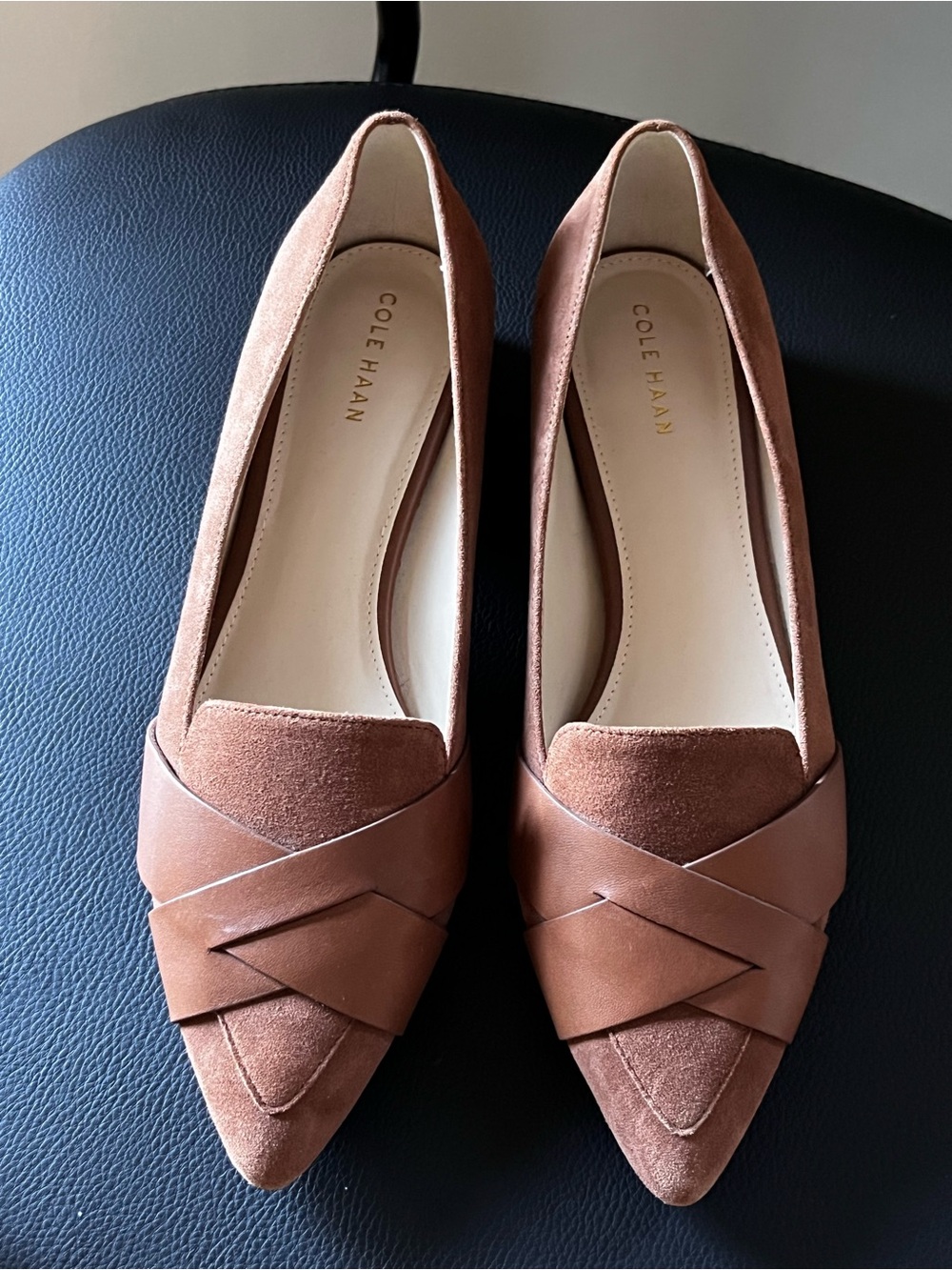 Cole Haan Brown Suede & Leather Pointed Flats